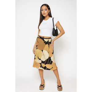 BCBG MAXAZRIA Y2K VTG Floral Skirt Retro Art Print Flare Ruffle Flare Hemline